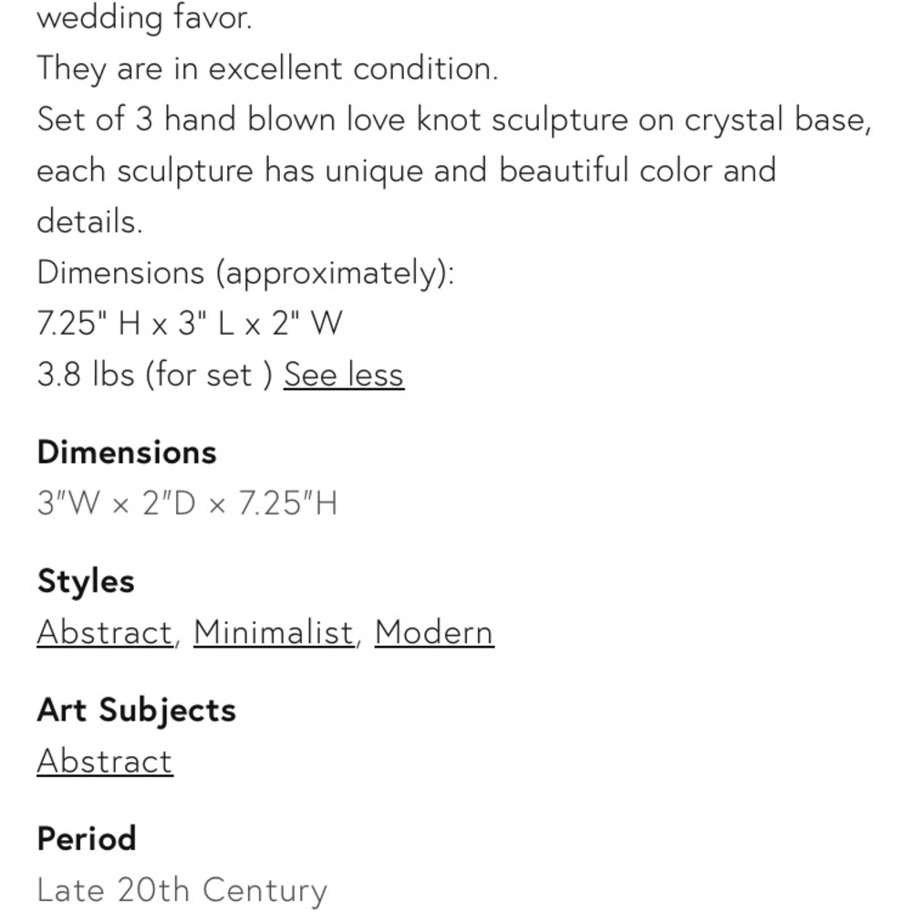 Love Knot Murano Style Hand Made Blown Abstract Art Sculpture Elegant Gold Glass - Picture 7 of 17